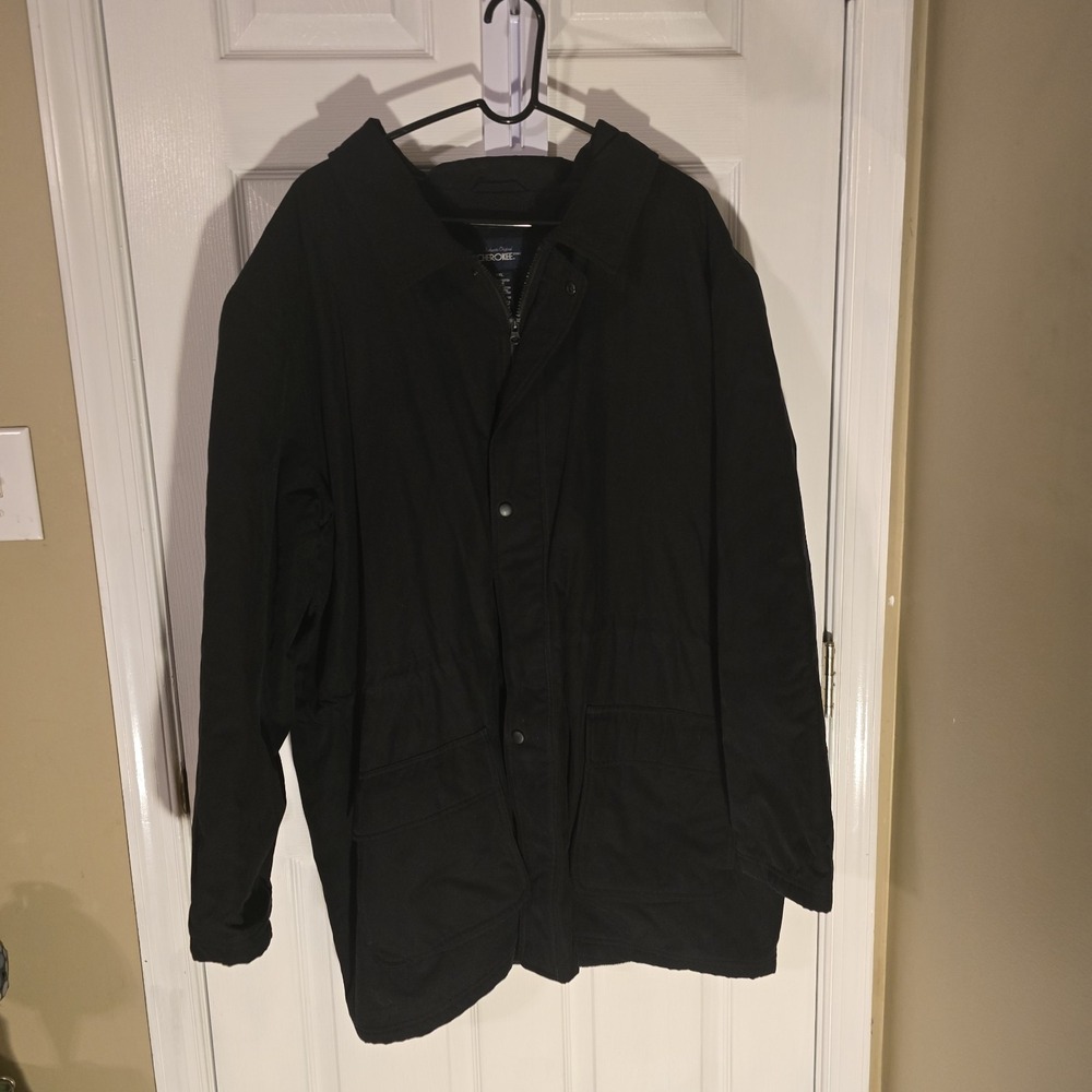 Cherokee Mens XXL Black Field Jacket Fleece Lined Full Zip Snap Front Parka Coat